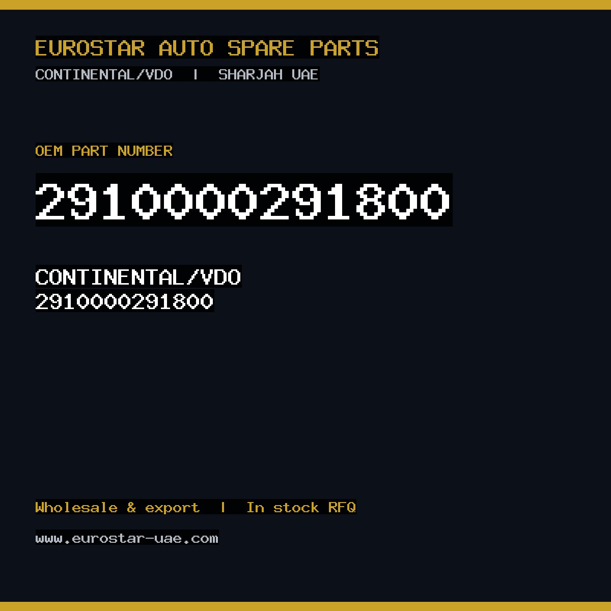 2910000291800 — CONTINENTAL/VDO 2910000291800