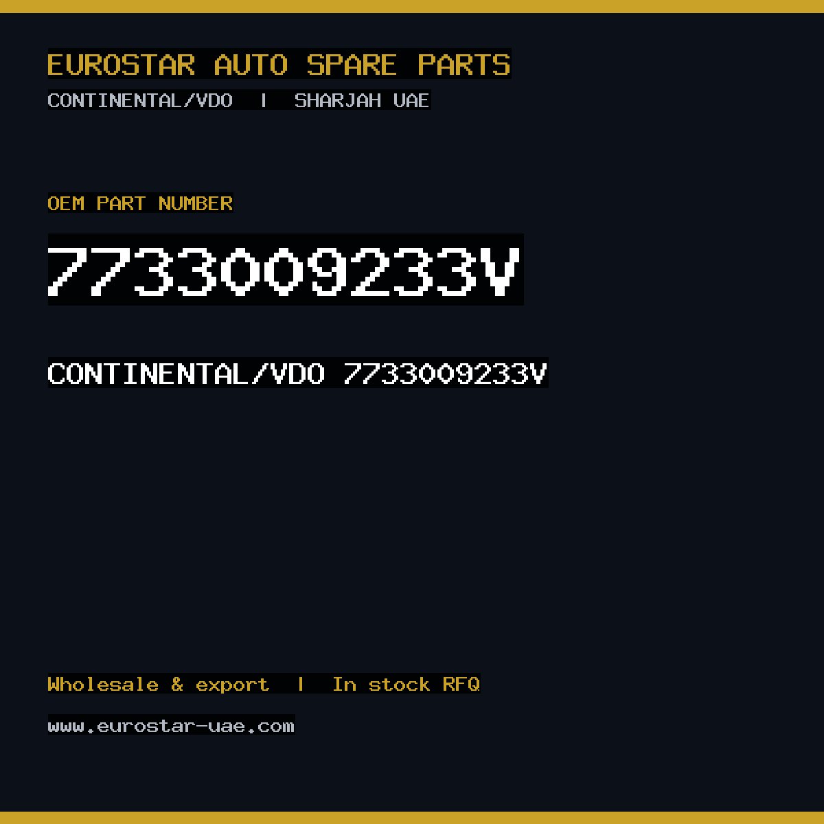 7733009233V — CONTINENTAL/VDO 7733009233V