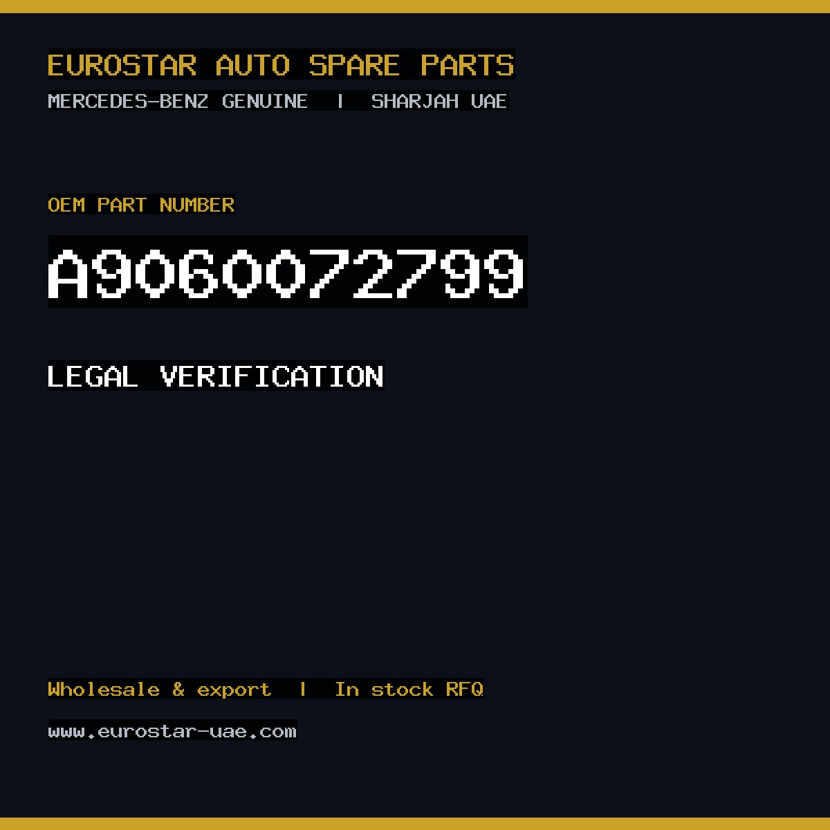 Mercedes-Benz Genuine LEGAL VERIFICATION A9060072799